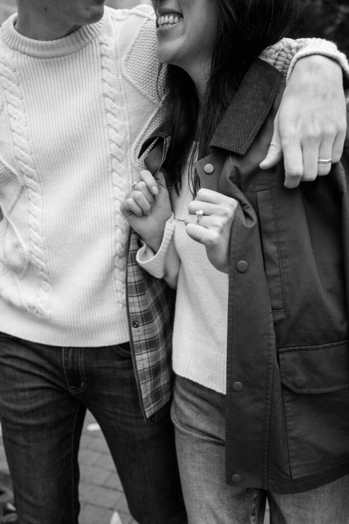 Close portrait of couple laughing together during Washington DC engagement session in Capitol Hill