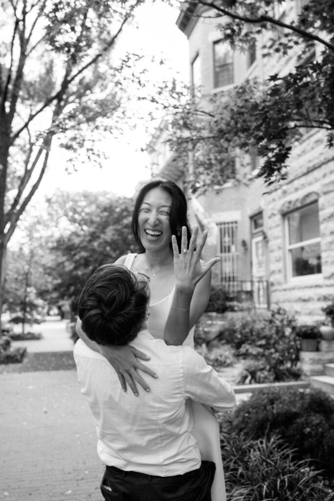 Close portrait of couple laughing together during Washington DC engagement session in Capitol Hill